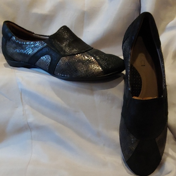 "Sesto Meucci" Black & Metallic Leather Flat